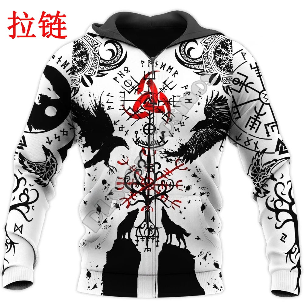 Huginn and Muninn Tattoo 3D All Over Printed Unisex Deluxe Hoodie Sweatshirt Zip Pullover Casual Jacket Tracksuit DW0328