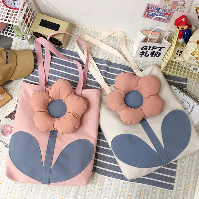 Cute shopping bag female bag personality flower wild large-capacity shopping color shoulder bag storage bag summer girl gift