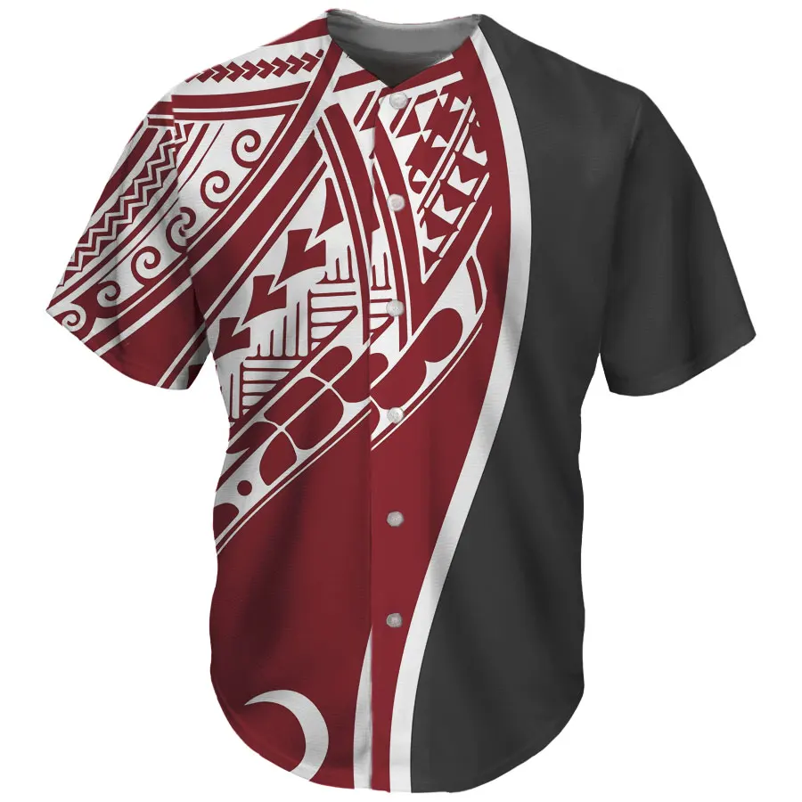 

New Arrivals Wholesale Baseball uniform Polynesian Traditional Tribal Hawaiian Plumeria Print Summer Breathable Baseball uniform