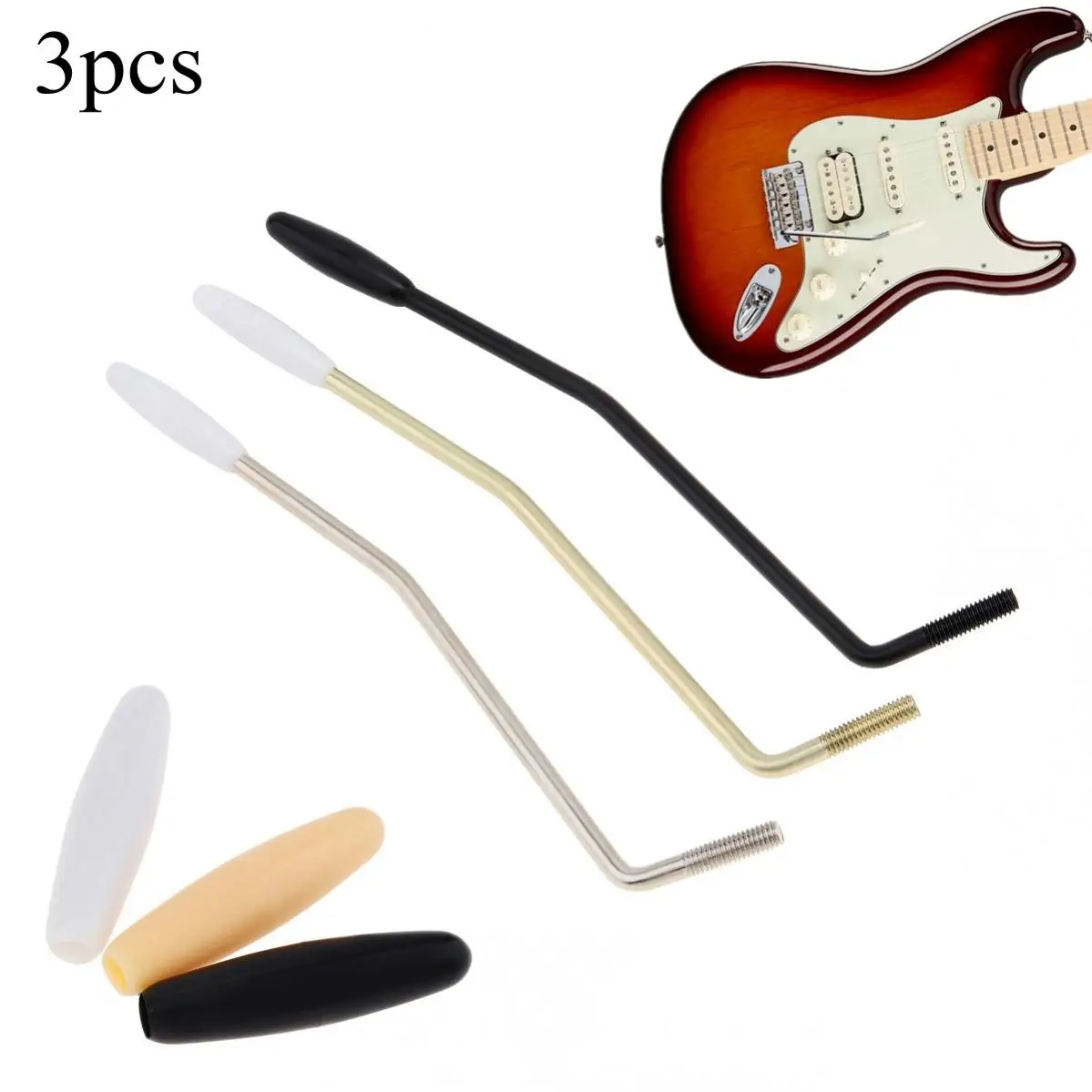 

3pcs/lot 6mm Tremolo Arm Whammy Bar Vibrato Steel Black Silver Gold with Spare Caps for Electric Guitar