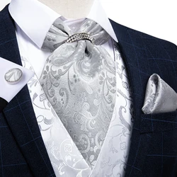 Lüks gümüş Paisley erkek Ascot kravat düğün resmi Cravat Ascot ezme kendinden İngiliz boyun kravat seti cep kare kol düğmesi DiBanGu