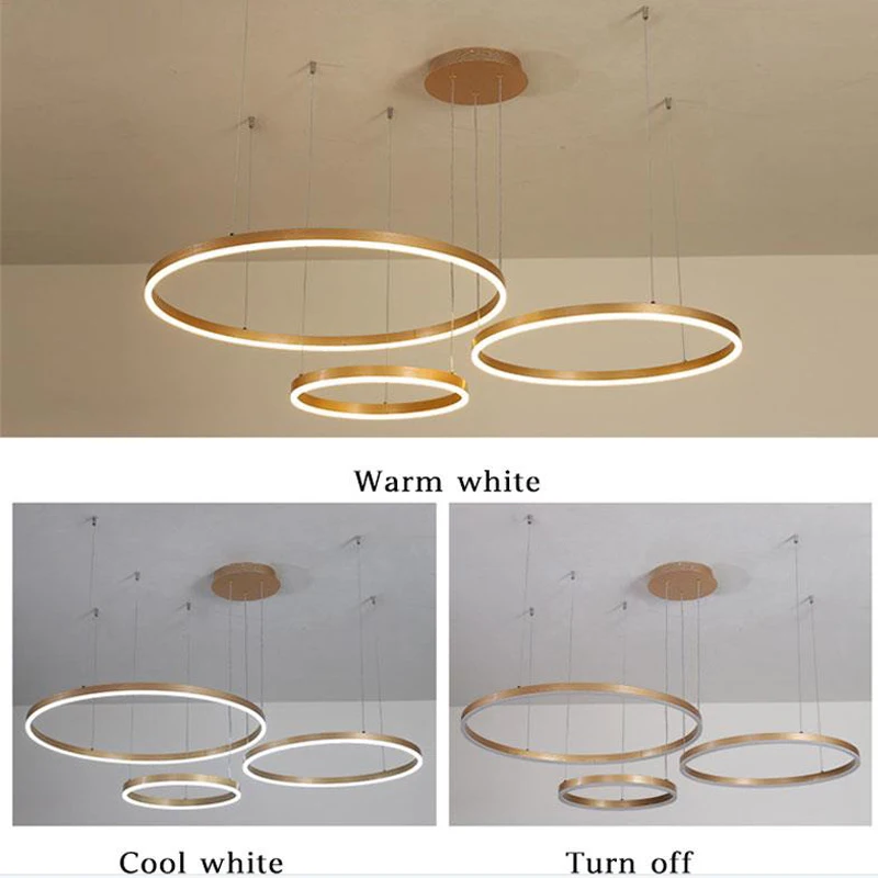 Modern Rond Ring Gold Pendant Lights For Living Room Dining Room Circle Rings Acrylic Aluminum Body LED Ceiling Lamp Fixtures