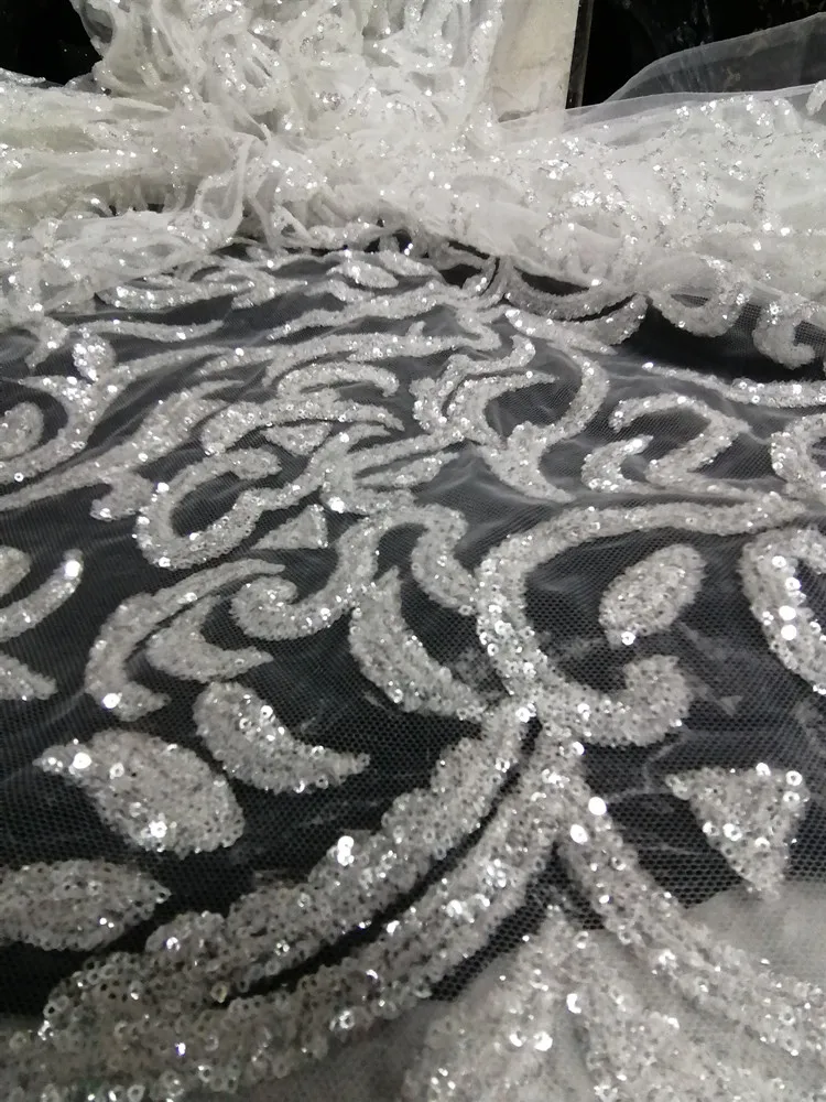 Luxury crystal sequins high density real crystal embroidery French mesh tulle fabric wedding dress designer fabric Nigeria lace