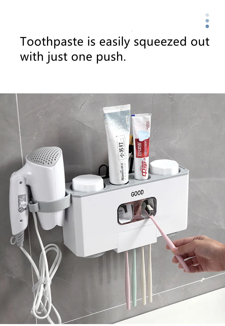 

Toothbrush Holder for Bathroom Automatic Toothpaste Squeezer Wall with Cup with Dryer Holder Storage Rack Organizer