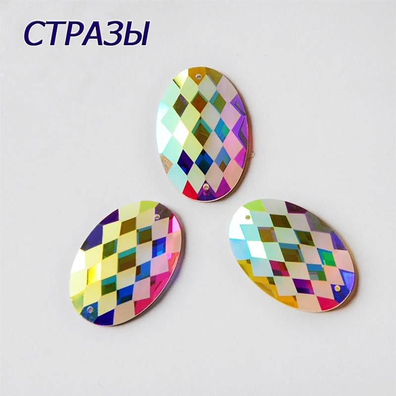 Ctpa3bi cristal ab 2 furos costura & artes strass treliça oval fosco flatback contas de vidro para decoração de vestuário bordado