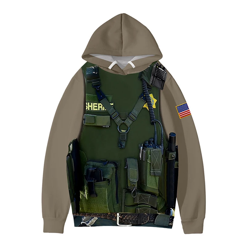 Military Uniform SHERIFF 3D Print Hoodies Long Sleeve Hooded Sweatshirt Hoodie Men Casual Fashion Streetwear Pullover Clothes