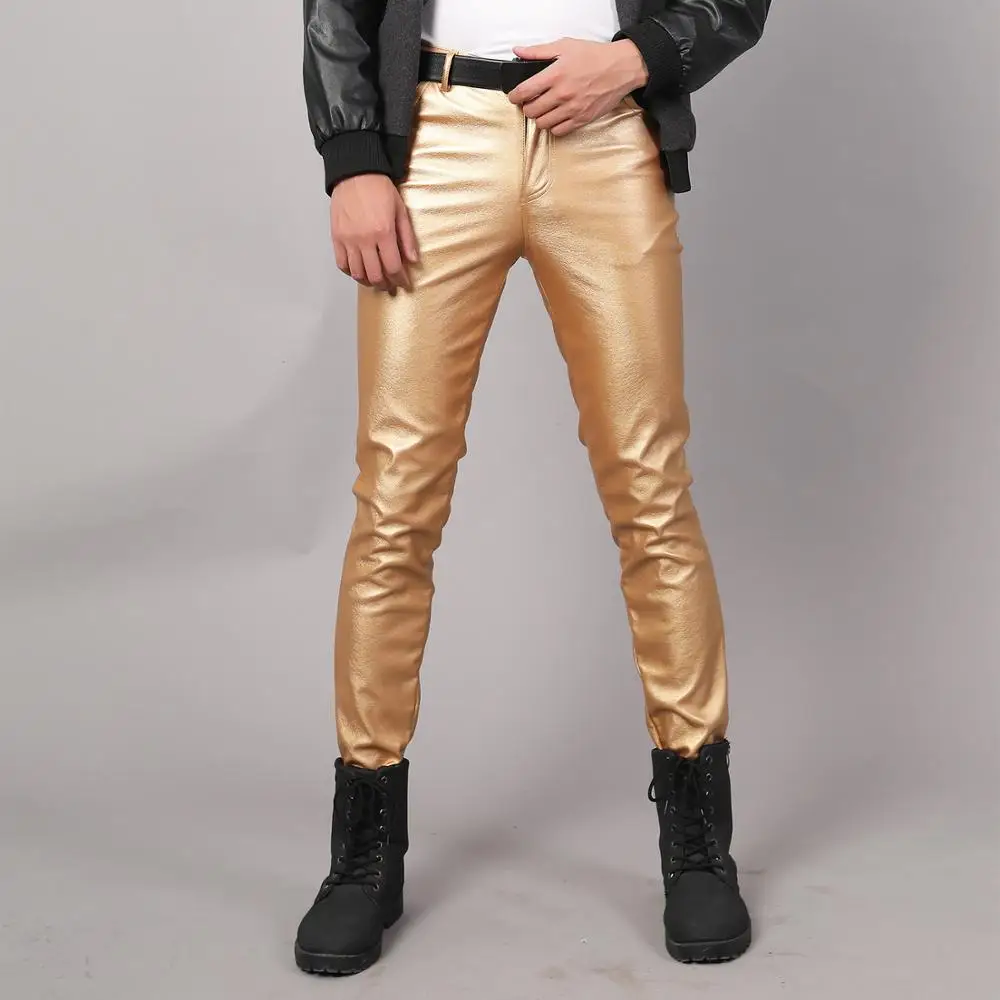 PU Leather Pants for Men 2024 Brand Fashion Autumn Slim Stretch Zipper Waterproof Punk Nightclub Skinny Faux Leather Trousers