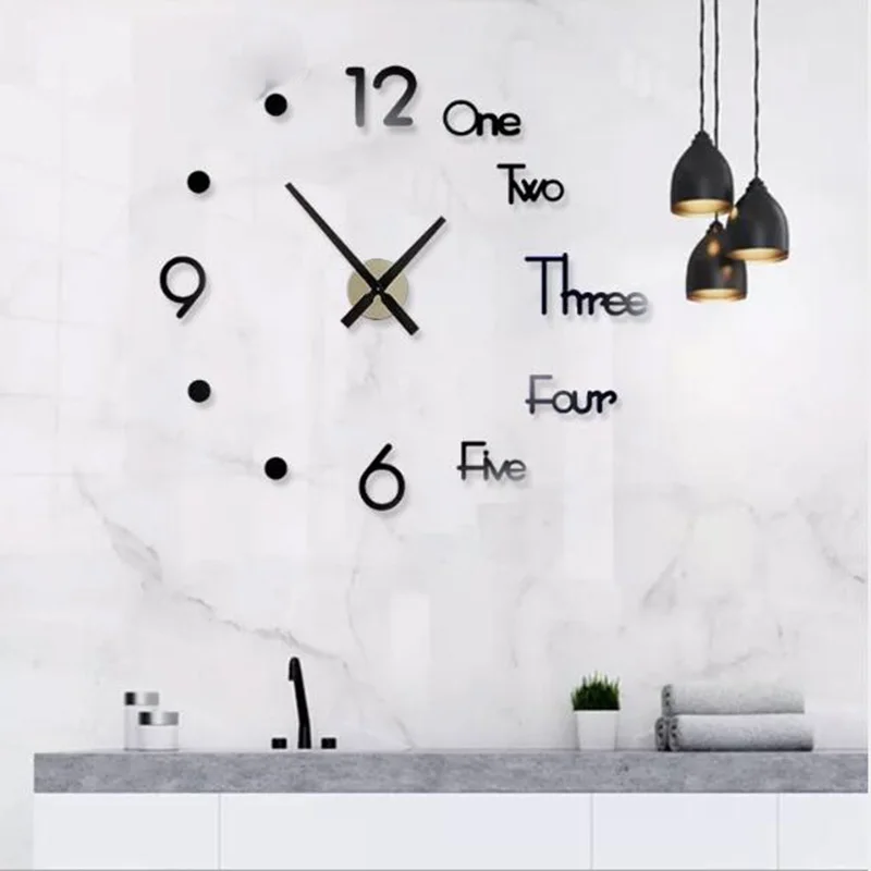 New 3D DIY Large Wall Clock Modern Design Wall Sticker Clock Silent Home Decor Living Room Acrylic Mirror Nordic Wall Clock