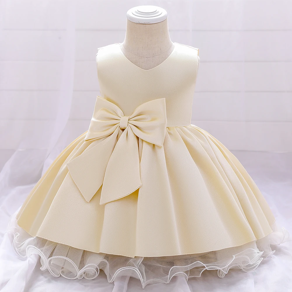 Toddler Big Bow Baby Girl Dresses Pink 1st Birthday Wedding Princess Party Kids Dress for Girls Bridemaid Christmas Prom Costume