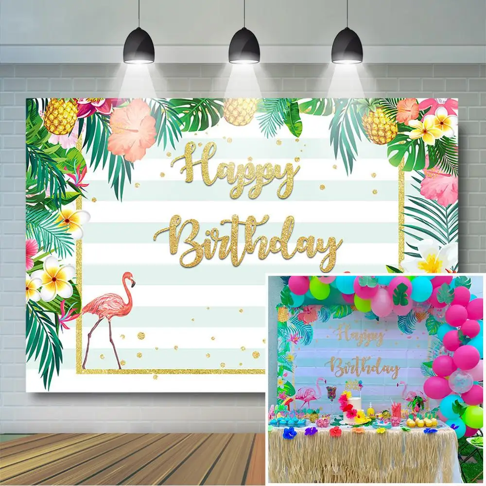 

Mocsicka Summer Flamingo Backdrop Tropical Flowers Leaves Glitter Photography Background Aloha Luau Beach Birthday Party Decor