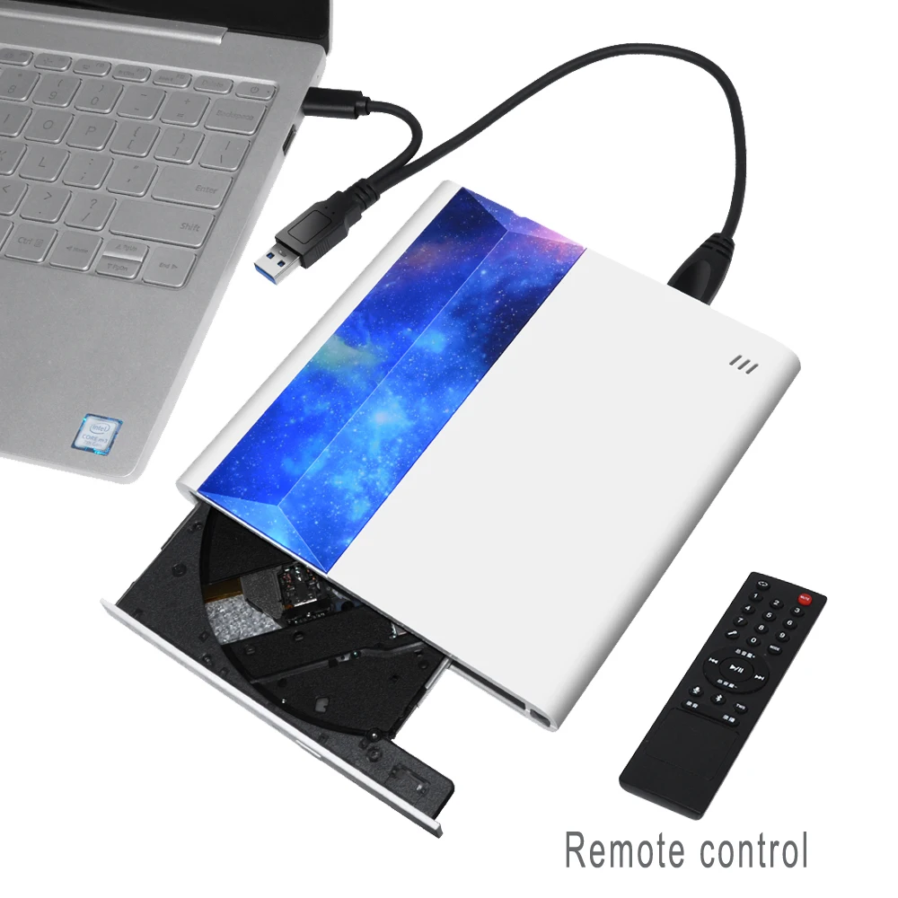 Deepfox-unidad de DVD externa, compatible con conexión de TV con USB 3,0 y Control remoto de interfaz tipo C