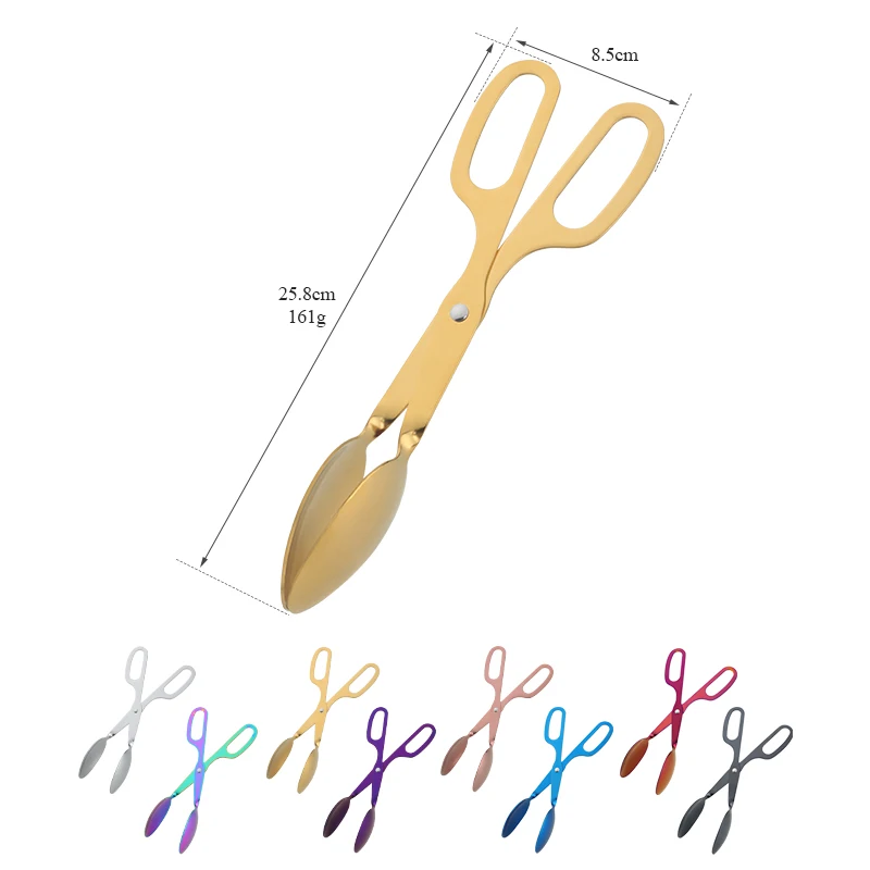 1/2PCS Food Serving Tongs Stainless Steel Bread Clip Scissor Shape Meat Salad Food Clip Gold Kitchen Utensils Serving Tools