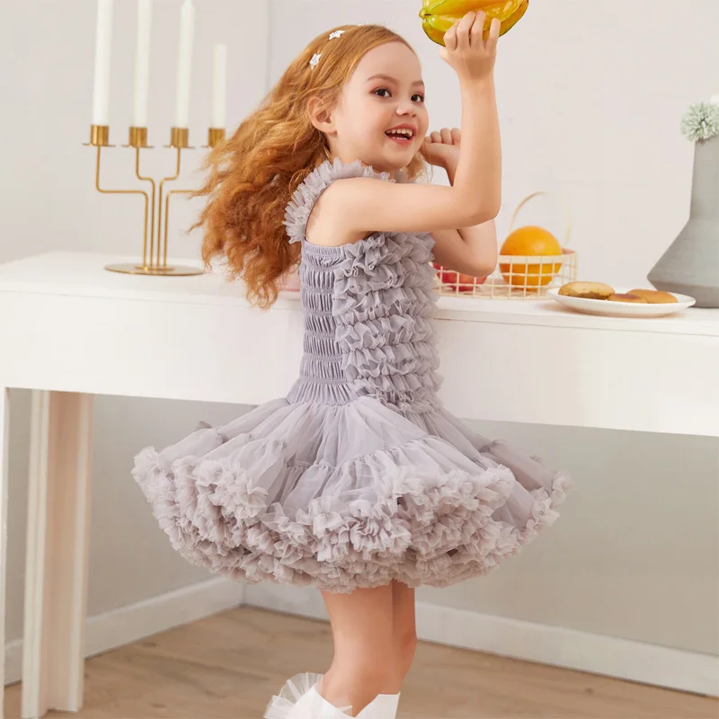 

Girl Sleeveless Mini Dress Princess Baby Ball Gown Tutu Pettiskirt Child Summer Fluffy Ballet Dace Dress Kid Party Tulle Clothes