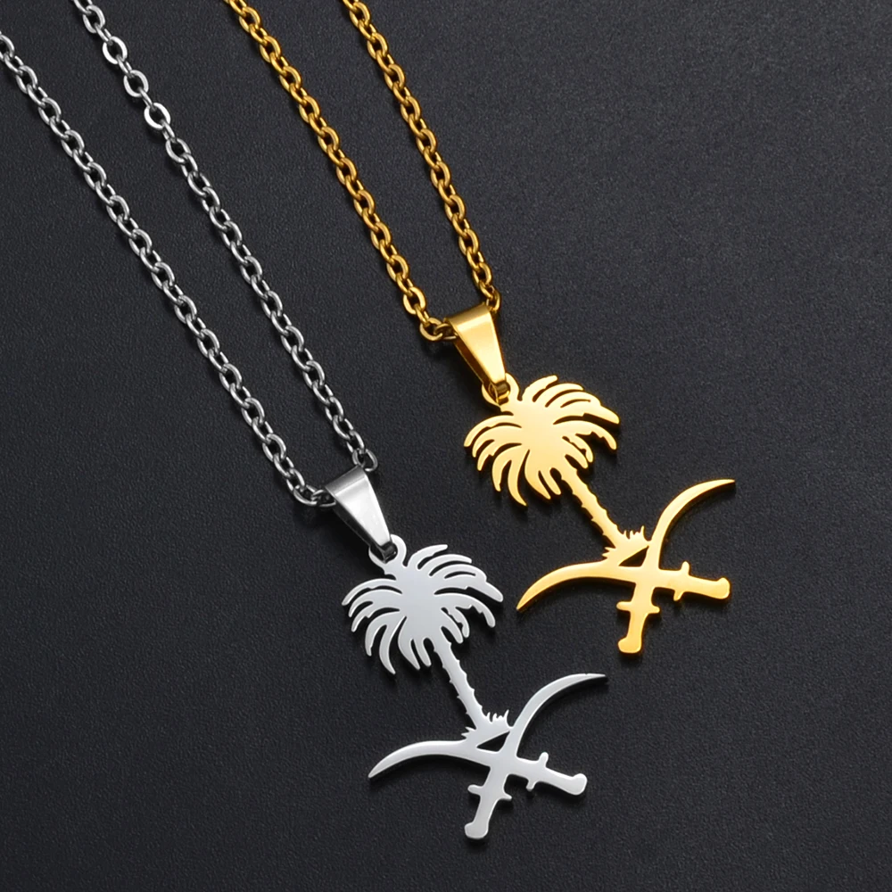 Anniyo Saudi Arabia National Emblem Symbol Pendant Necklace Kingdom of Saudi Arabia Charm Jewelry Women Girls #268921