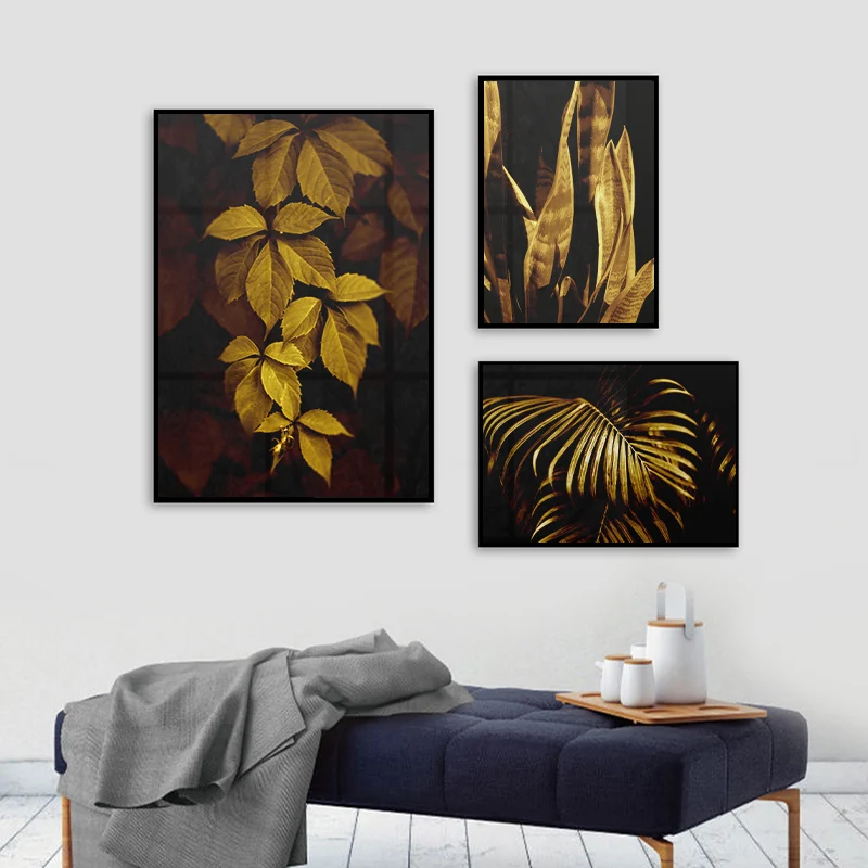 Nordic Golden Abstract Leaves Plant Picture Wall Art Canvas Painting Modern Poster Print for Living Room Aisle Home Decoration