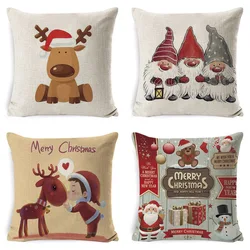 Christmas Decoration Cushion Cover Cartoon Elk Santa Cushion Cover Christmas Pillow Case Linen Decoration Pillow Home Decoration