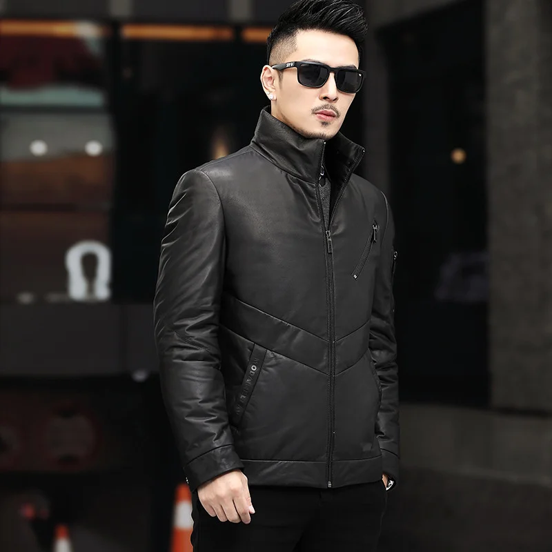 Thick Brand 100% Genuine Leather Jacket Men Winter Warm Stand Collar Business Down Coat Luxury Black Slim Casual Short Coat