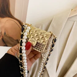 Small Crossbody Bags for Women 2021 New Pearl Chain Mini Bag Summer Hollow Metal Fashion Luxury Brand Party Shoulder Bag Ladies