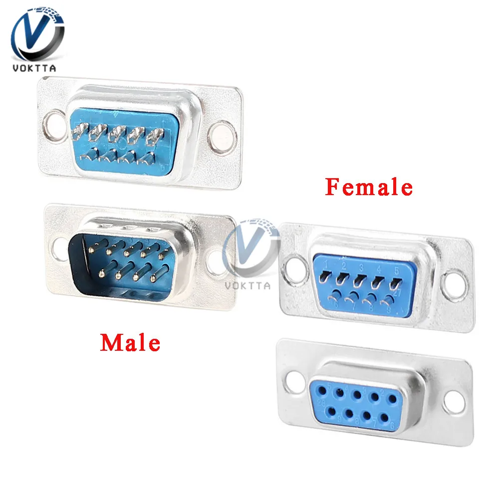 10PCS RS232 DB9 Connector Serial VGA 9 Pin Female 2 Rows Solder Type Plug D-SUB Male Plug Socket Connector