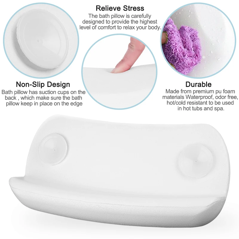 Konco Bathtub Pillow Non-slip Bathtub Headrest Soft Waterproof Bath Pillows with Suction Cups Bathroom Accessories