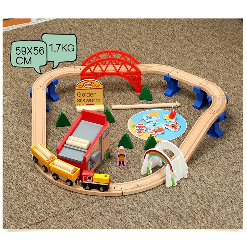 New Style Gift Train Toys Track Car Combination Wooden Child 1:64 Lumber Yard Rail Transport Compatible With Wooden Tracks PD71