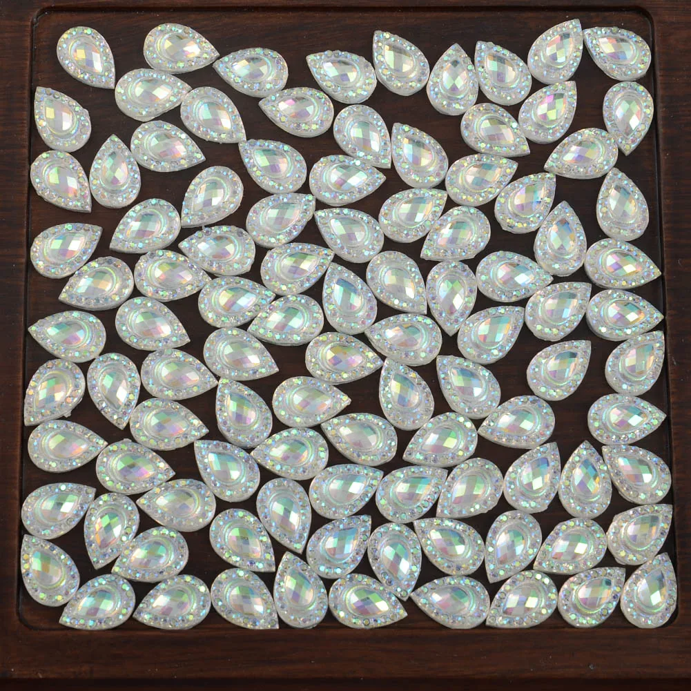 BOLIAO DIY AB Color 60Pcs 8*12 mm ( 0.31*0.47 in ) Drop White Rhinestones Flatback Resin Glue Scrapbooking Craft/Home Decoration