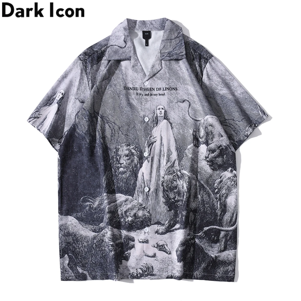 Dark Icon Hawaiian Shirt Men Summer Beach Holiday Men\'s Shirts Vintage Street Male Top