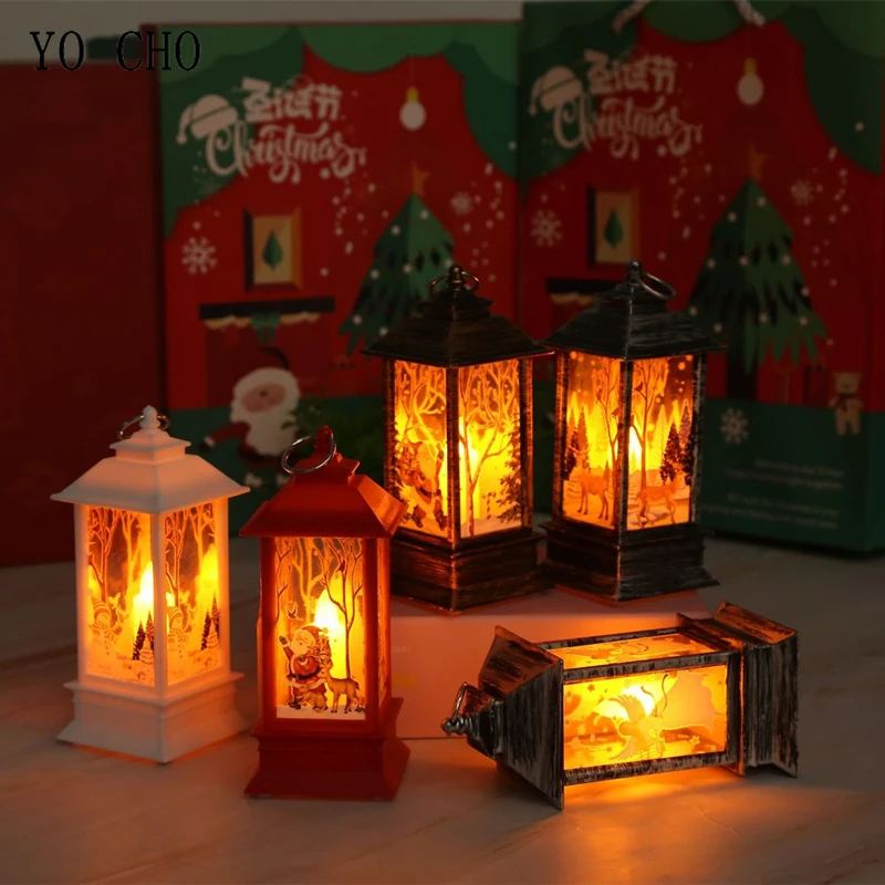 YO CHO  Vintage Santa Claus Hanging Lantern  Snowman  Castle Light Lamp  Party Decor  LED Lantern  Creative Christmas Supply