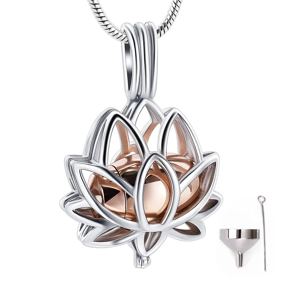 Cremation Jewelry Ashes Urn Pendant Necklace with Hollow Urn Cremation Jewelry for Ashes Lotus Flower Shape Keepsake