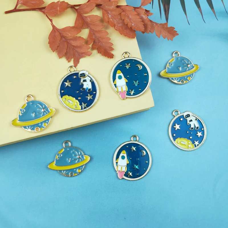 

JeQue 10pcs Flying Astronaut Rocket Planet Enamel Charm For Jewelry Making Fashion Earring DIY Pendant Bracelet Necklace Finding