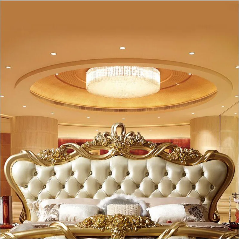 High quality  European modern  leather french bed 2 people king size Luxury gold color p10076