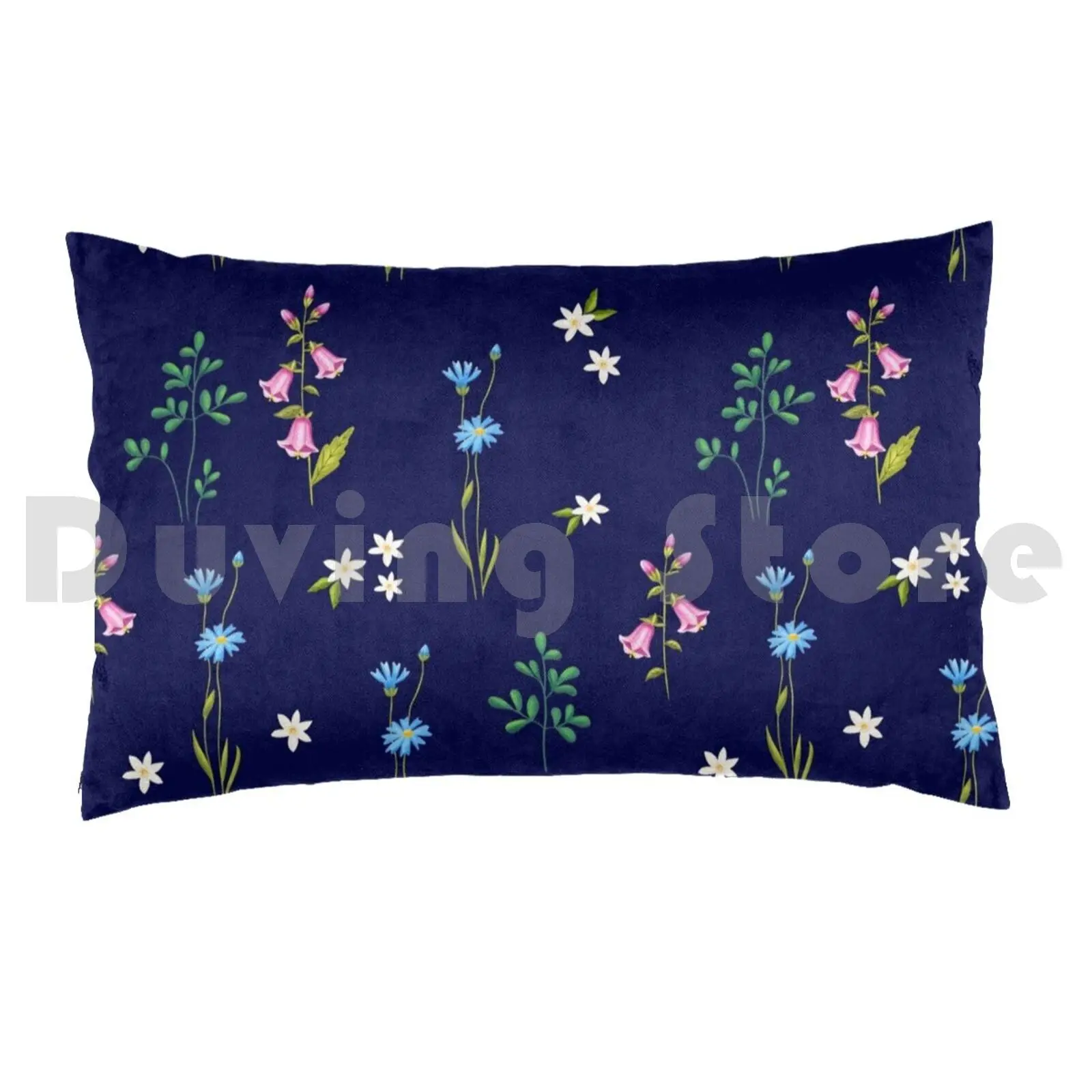 Wild Flowers At Night Pillow Case Printed 50x75 Flowers Flower Dark Blue Floral Pattern Pattern