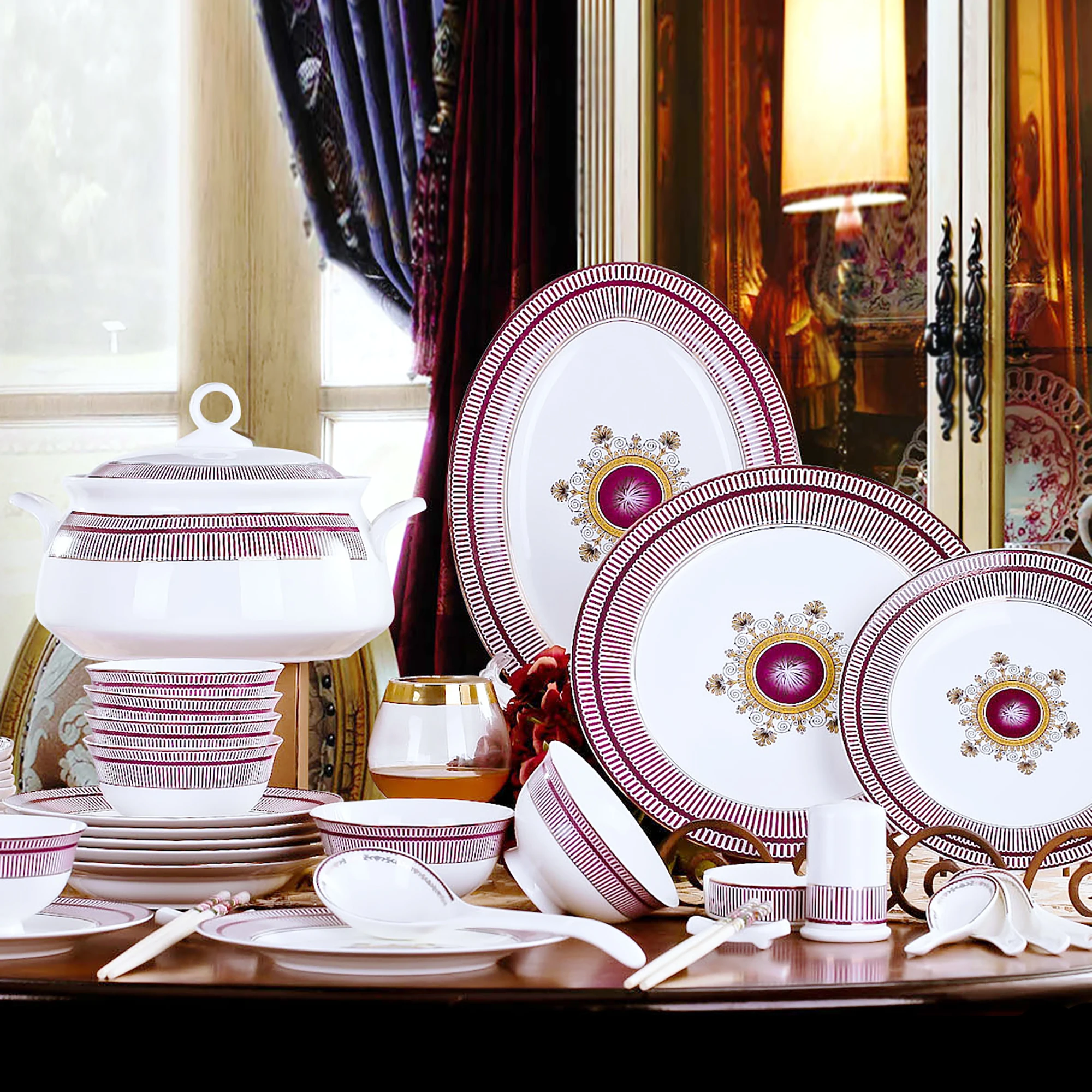 

Dishes set household Jingdezhen high-quality bone porcelain tableware dishes ceramics plates Nordic high-end combination