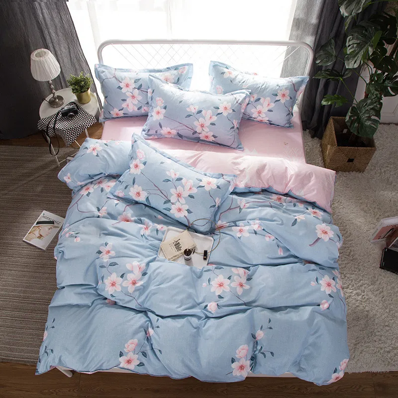 

Blue Pink Flower Print Girl Boy Kid Bed Cover Set Duvet Cover Adult Child Bed Sheets And Pillowcases Comforter Bedding Set 61071