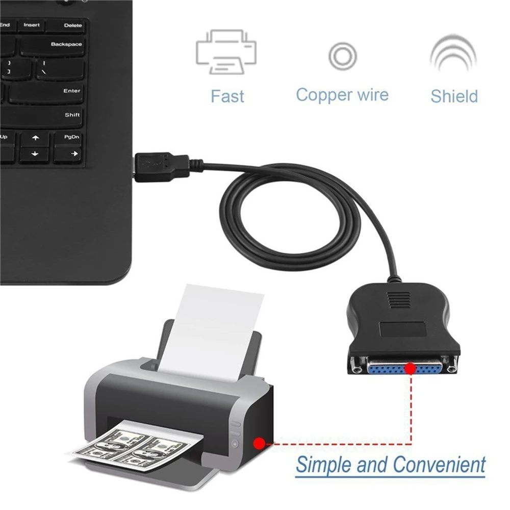 Nowy kabel równoległy USB do IEEE 1284 DB25 25-pinowy żeński Adapter kablowy drukarki