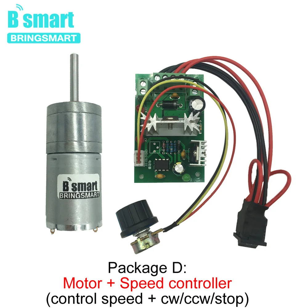 Bringsmart 25GA370 DC 12 Volt Motors 5W 24V Micro Gear Motor 25mm Shaft Adjustable Speed Reversible Small Electric Machine DIY