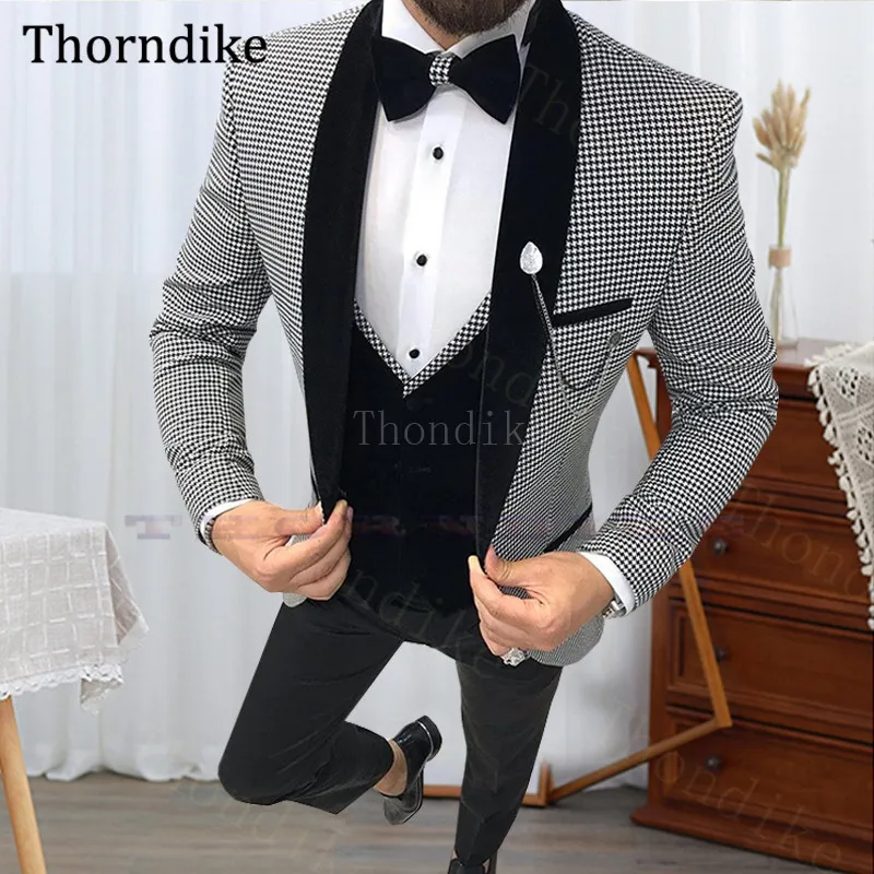 

Thorndike Elegant Prom Wedding Tuxedo Suits For Men 3pcs Blazer Coat Vest Pants Set Men's Slim Fit Suit Striped Costume Homme