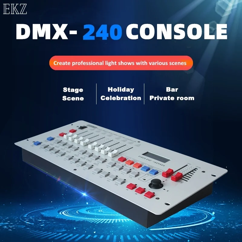 controlador dmx 512 240 console painel misturador canais de luz equipamento de controle de efeitos de iluminacao cabecote movel para palco 01