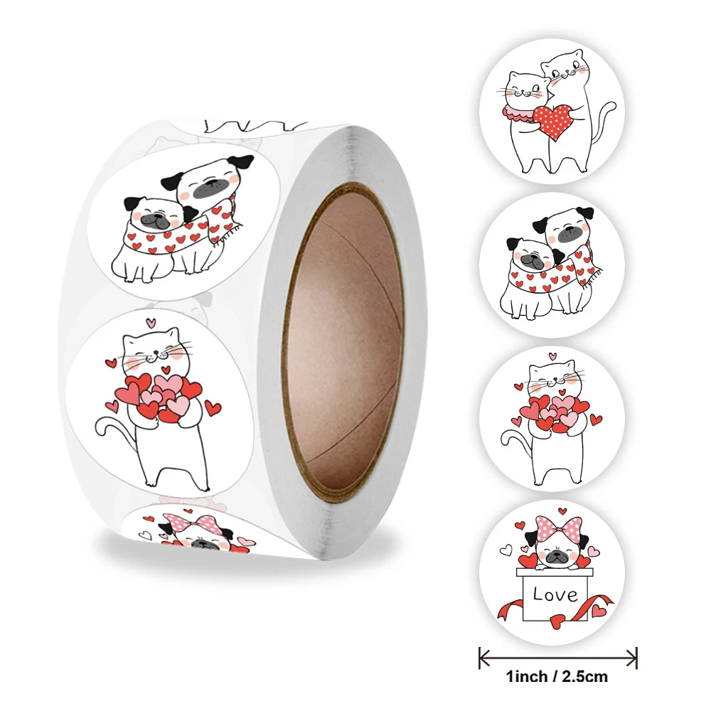 100-500pcs Kawaii Cute Cat Stickers Round Cartoon Animal Adhesive seal Labels for Greeting Cards Gift Decor Stationery Sticker