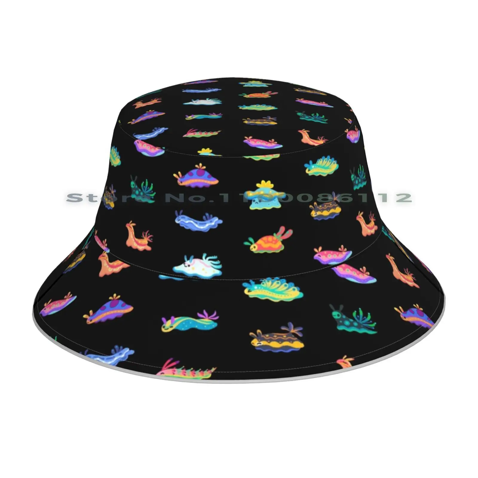 Sea Slug-Black Bucket Hat Sun Cap Nudibranch Sea Slug Marine Life Ocean Fish Aquarium Cute Animal Kids Children Pattern Kawaii