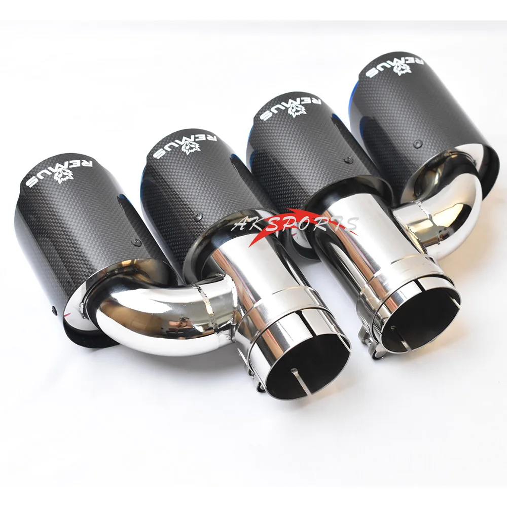 2PCS H Style Dual Glossy Carbon Fiber Stainless Steel Burnt Blue  Exhaust Pipe Universal Auto Tip Double Muffler Tip