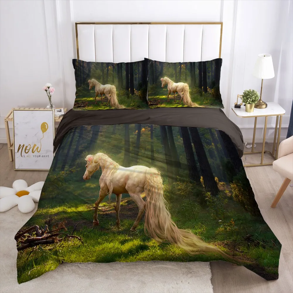 

3D Bedding Sets Duvet Cover Set Quilt Comforter Case Linen Bed King Queen Full Single Double Black Animal Horse Bedspread