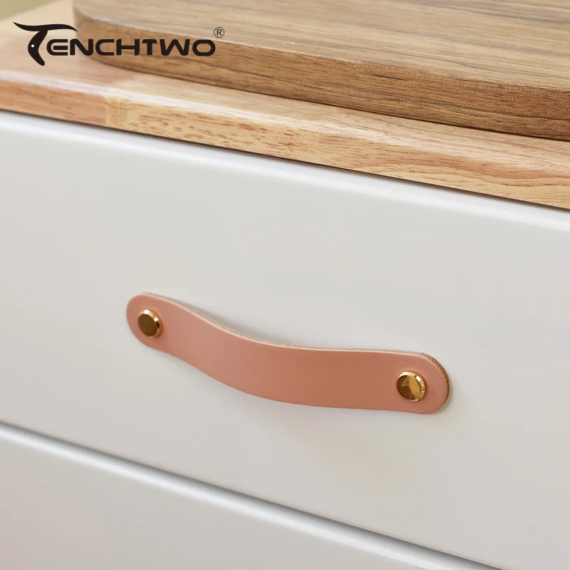 Pink Vegetable-tanned Leather Furniture Handles Drawer Pulls Cupboard Kitchen Cabinet Door Knobs for Children\'s Room