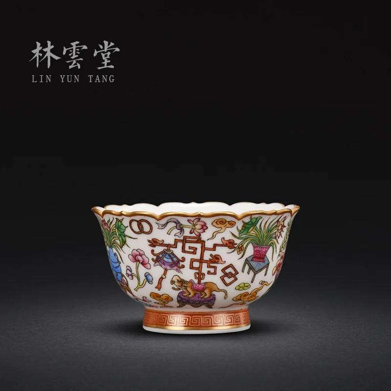 Luck colored enamel Lin Yuntang hand-painted master cup single cup jingdezhen ceramics by hand kwai mouth tea cups