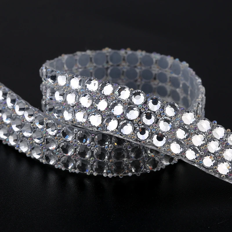 9mm 3 Rows Rhinestone 1 Yard Crystal Glass Hot Fix Sewing Trim Tape Applicator Ribbon With Rhinestones Appliques For Clothing image 5
