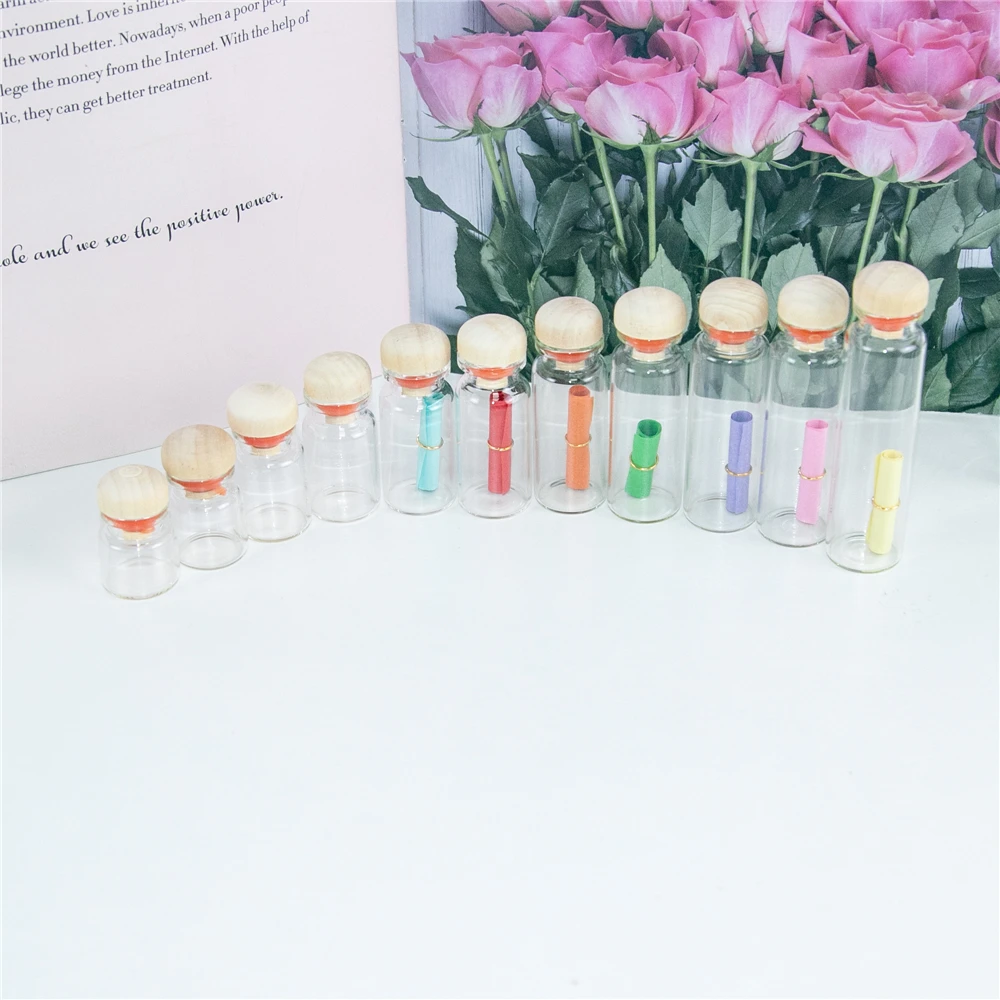 Mini Transparent Glass Bottles With Cork Wood Stopper Decoration Crafts Bottles Jars Vials Gift for Wedding 100pcs