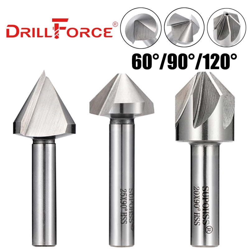 Drillforce-broca avellanadora HSS M2 de 4,5-60mm, 1/3/6/8 flautas, cortador de biselado de 60/90/120 grados