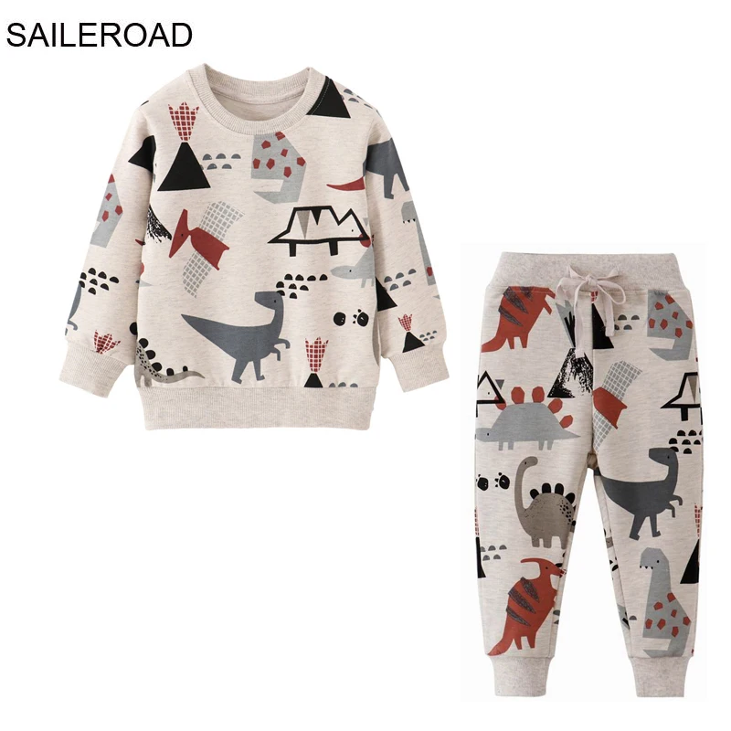 SAILEROAD Atumn Children\'s Clothes Boy Cartoon Dinosaur Sweatershirts+Pants Kids Long Sleeves Clothing Set Teens Sport Tracksuit