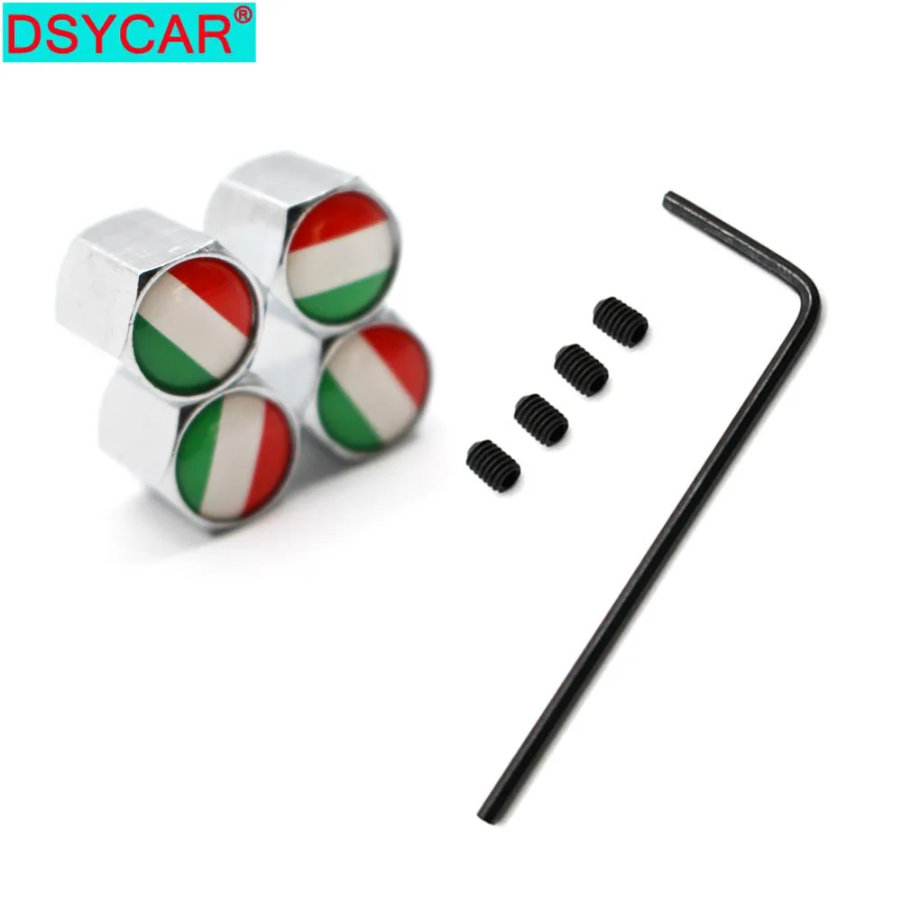 DSYCAR 5 Pcs/Set Zinc Alloy Anti-theft Italy National Flag Tire Valve Stem Cap Tire Wheel Stem Air Valve Caps for Auto Cars