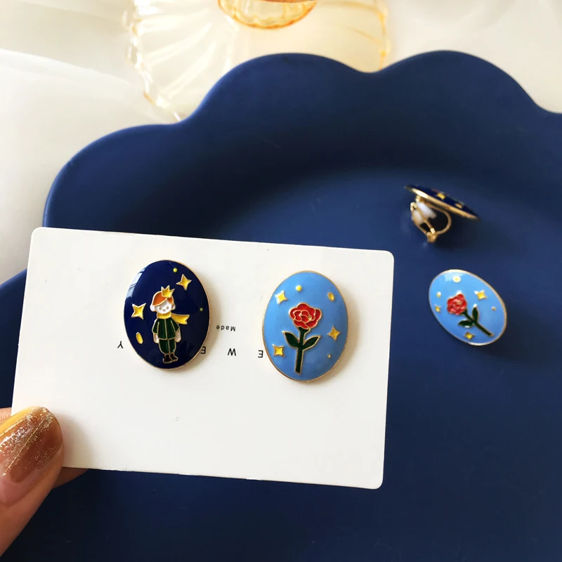 E222 Pendiente del Principito, nuevos pendientes de aleación de flores para chica elíptica con geometría esmaltada de Oiginality, accesorios al por mayor